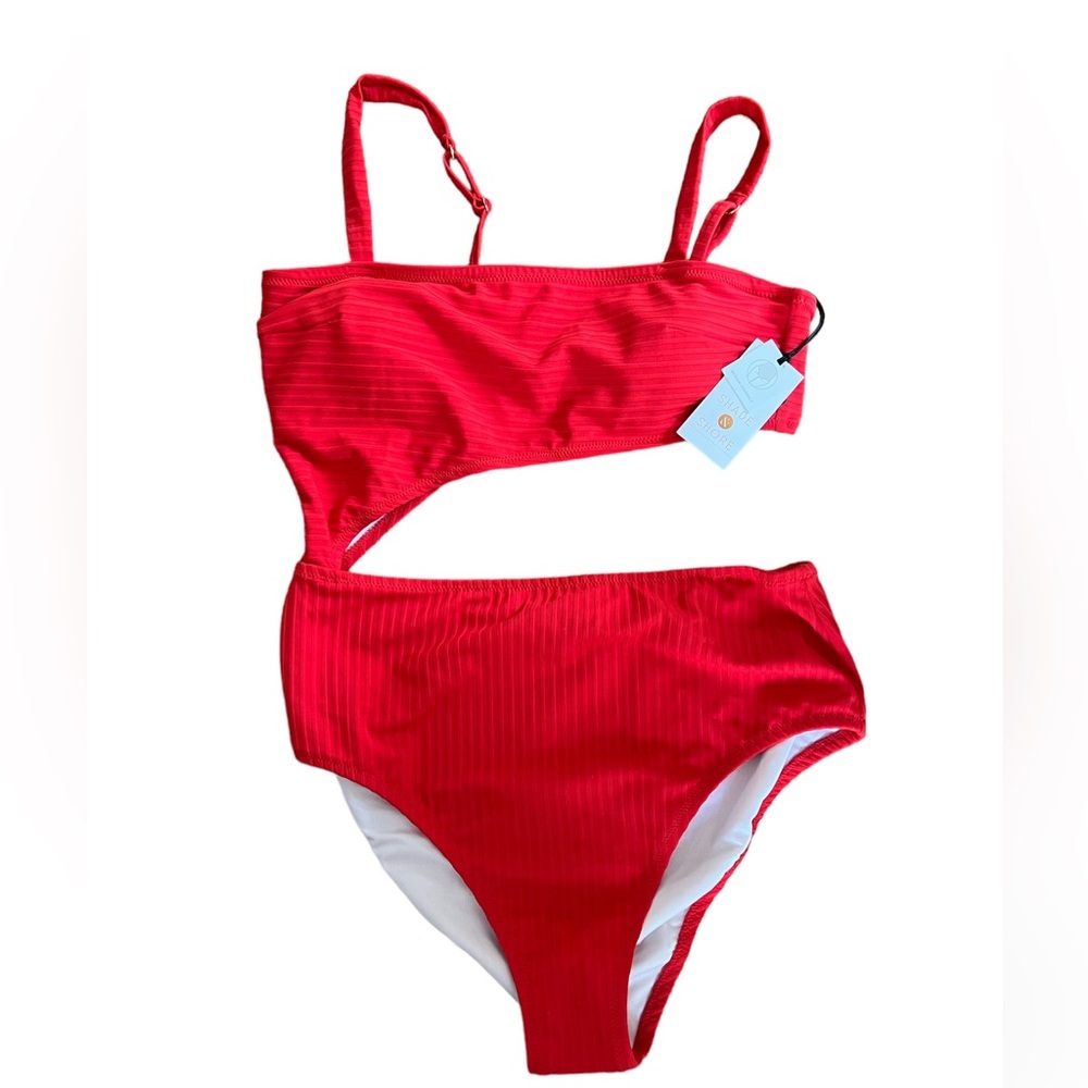 Shade & Shore Ribbed Cut Out One Peice - Red Size Medium NWT